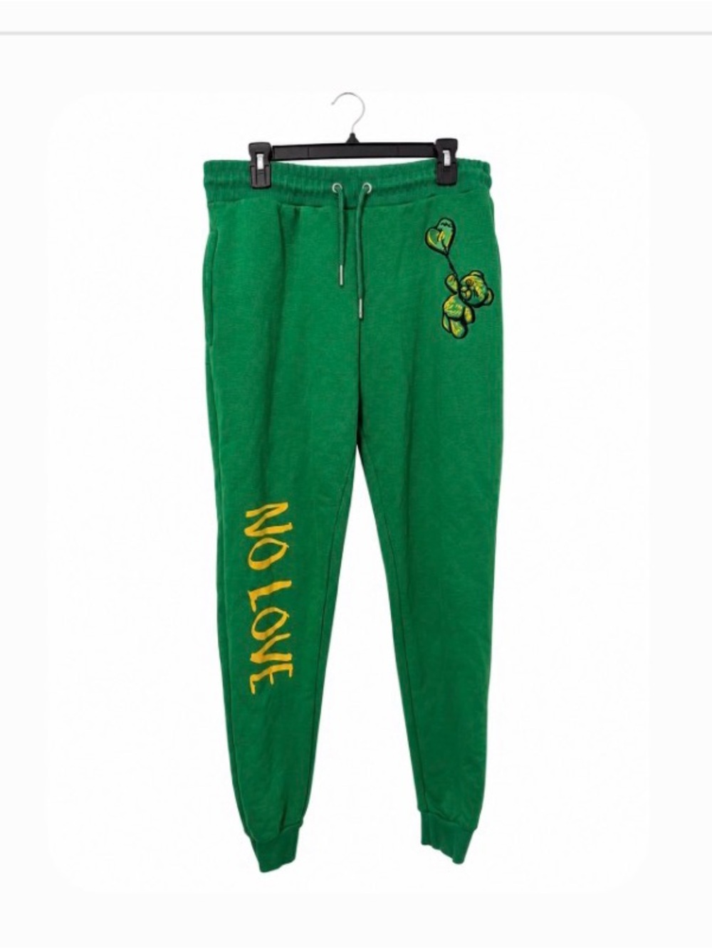 Retro Label XXL Green Teddy Bear "No Love" Graphic Jogger Sweatpants Streetwear